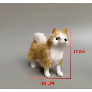 Simulation plush puppy toy brown and white stuffed dog doll with size dimensions 15x16cm