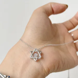 S925 Sterling Silver Hexagram Star Dancing Stone Necklace Minimalist Clavicle Chain for Women