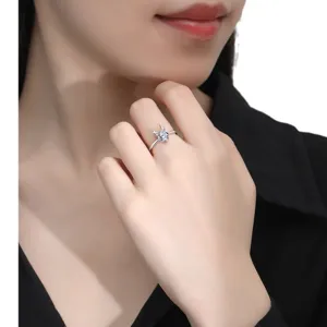 Anello aperto in argento sterling S925 cervo zircone elegante gioiello dito vista principale