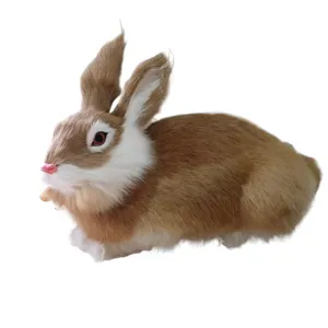 Realistic brown white plush rabbit toy simulation animal figurine home decor photo prop