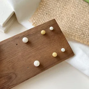 925 Sterling Silver Round Ball Stud Earrings For Women Korean Ins Style Electroplated Frosted Bead Geometric Jewelry Gift