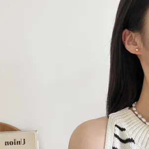 Minimalist gold ball stud earrings for women, chic 925 sterling silver daily jewelry.