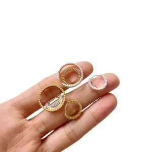 Schicke S925 Silber Gold Band Creolen Set, minimalistischer eleganter Schmuck für Damen.