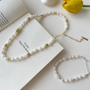 Collier Pendentif Bracelet en Argent Sterling 925 Style Coréen avec Perle Artificielle et Perles Irrégulières Ton Mixte Bijoux Femme