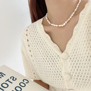 Collier de perles baroques élégant avec perles dorées, bijoux en argent S925 pour femmes.