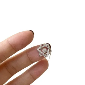 Silver hexagram necklace for women, S925 sterling silver minimalist dancing stone jewelry.