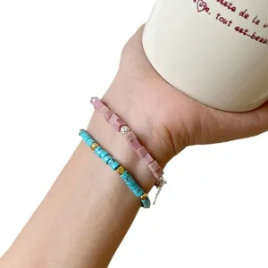 Elegant double-layer beaded bracelet featuring natural blue and red turquoise stones for women.