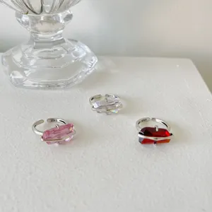 Anello Aperto Vintage in Argento Sterling S925 con Strass Fiore di Pesco da Donna Regolabile Luce Lusso Design di Nicchia Anello Gioielli Regalo