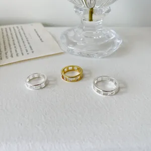925 Sterlingsilber Geometrischer Quadratischer Strass Ring Eisblock Gitter Funkelnder Stapelbarer Fingerring Für Damen