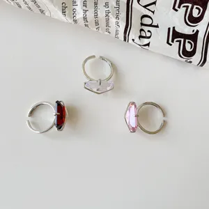 Set di anelli aperti in argento S925 con pietre geometriche e tre cristalli eleganti per donne.
