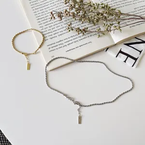 Minimalistische S925 Silber und Gold Kordelkette Halskette Armband Set Damen Herren