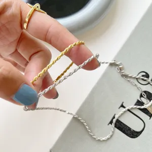 S925 Sterlingsilber Gold und Silber gedrehte Seilkette Halskette modischer Echtschmuck