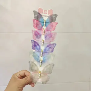Gradient mesh butterfly hair clips with pearls, elegant side hairpins for women and girls.