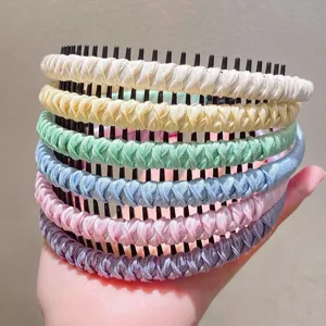 Colorful braided tooth headbands set, anti-slip hair hoops for women daily wear details.