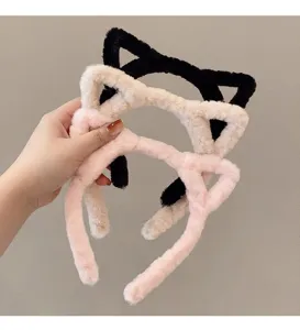 Pluffy cat ear headband cute winter hair accessories versatile washing face hair hoop soft