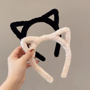 Cute plush cat ear headband set in black and white, fluffy and soft for daily wear.