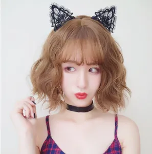Chic black lace cat ear headband sweet hair hoop fashion hair accessories for women party