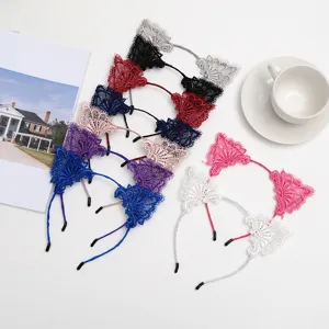 Detailed shot of cute lace cat ear headbands in multiple vibrant colors, stylish hair accessories.