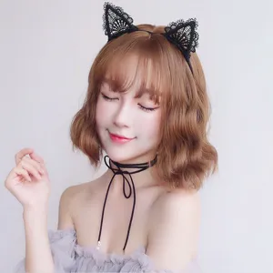 Black lace cat ear headband cute hair hoop for women fashion hair accessories headwear