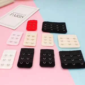 Bra extension strap detail shot showing multi-row hooks in various colors and sizes.