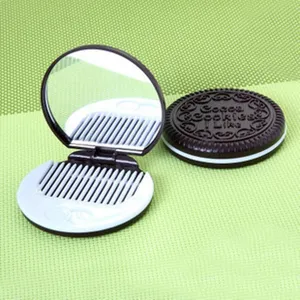 Portable Oreo cookie shaped folding mirror and comb set, cute pocket makeup mirror.