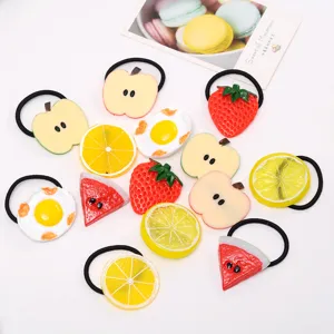 Cute fruit hair ties resin strawberry lemon watermelon hair rings for women girls accessories
