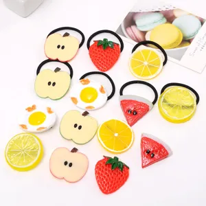 Cute fruit resin hair ties and clips set with apple, strawberry, lemon and watermelon designs.