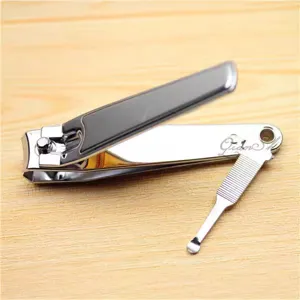 Stainless steel nail clipper with nail file and ear pick multifunctional grooming tool.