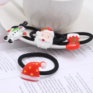 Christmas resin hair tie set cute snowman santa hat elastic hair band detail view