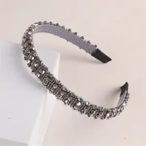Grey crystal beaded headband variant, sparkling rhinestone hair hoop for stylish daily women wear.