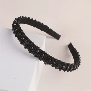 Black double row crystal beaded headband elegant hair accessory for women daily wear styling