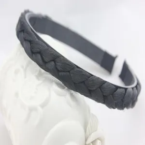 Black braided headband detail shot, synthetic hair hair hoop, wide hair accessories for women.