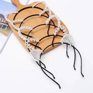 Cerchietto per capelli con orecchie di gatto in strass corna di diavolo simpatici accessori moda.