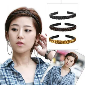 Women Korean Style Braided Wig Headband Plastic Twist Wide Hairband Daily Synthetic Hair Plait Head Hoop Accessory