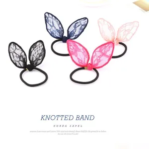 Cute lace rabbit ear hair ties elastic hair bands sweet cute hair accessories for women