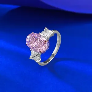 Close-up detail of the stunning 8x12mm oval pink diamond ring in sterling silver.