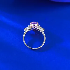 Exquisite S925 silver oval pink high carbon diamond ring detail view, sweet style jewelry.