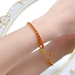 Bracelet tennis en argent S925 avec pierres rouges, bijoux élégants ajustables plaqués or.