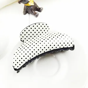Grande pince à cheveux à pois, accessoire capillaire élégant en résine pour femme quotidien.