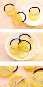 Cute lemon fruit hair ties and clips set, fresh sweet style resin hair accessories for women.