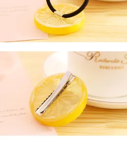 Fresh lemon slice hair clip and tie set, cute fruit design sweet hair accessories for daily wear.