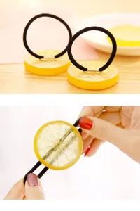 Cute lemon slice hair tie sweet resin fruit hair ring for women daily styling accessories.