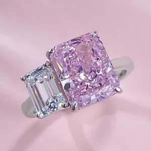 Anello Doble Piedra Toi Et Moi de Plata de Ley 925 Lujoso Strass Geométrico Moda Anillo de Dedo para Mujer Fiesta Regalo