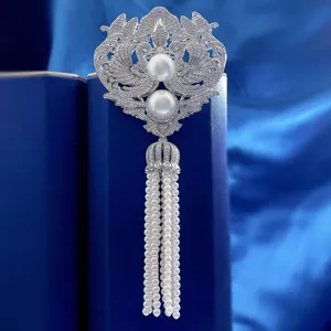 Luxe S925 Sterling Zilver Feniks Parel Tassel Brosche Strass Ingelegde Elegante Vrouwen Banket Feest Sieraden Cadeau