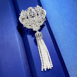 Prachtige S925 zilveren feniks parel kwast broche detail, luxe diamanten ingelegd mooi.