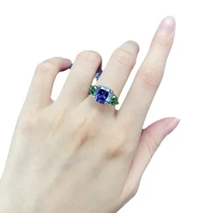 Anello Donna Argento S925 Taglio Radiant Tanzanite Blu Lusso Gioielli Stile Transfrontaliero