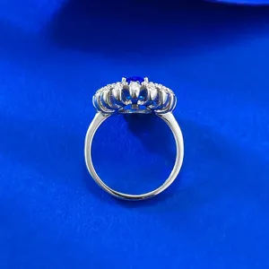 S925 Silber Kobaltblau Ring, 6x8mm ovaler Vintage Blumen Pave Edelstein Schmuck Detail