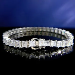Eleganter 925 Silber Prinzessschliff Quadratischer Strass Tennis Armband Hip Hop Bling Kettenglied Charm Armband Für Damen Herren Schmuck