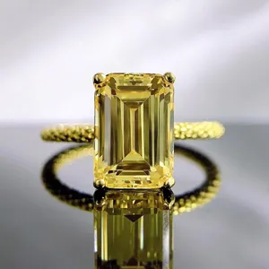 Euro-Amerikanischen Stil Silber Strass Eingelegt Gelb Geometrische Ring Vergoldet Luxus Viereckig Simulierten Diamanten Schmuck Für Damen