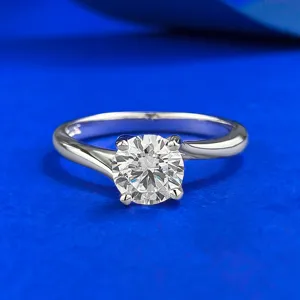 925 Sterling Silver One Carat Four-Prong Zirconia Ring Elegant Gold Plated Solitaire Ring For Women Wedding Engagement Jewelry